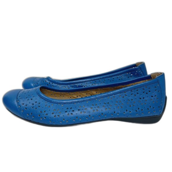 Pluggz Grounding Shoes Earthing Shoes Blue Leather Laser Cut Ballet Flats Size 7 - Picture 1 of 9